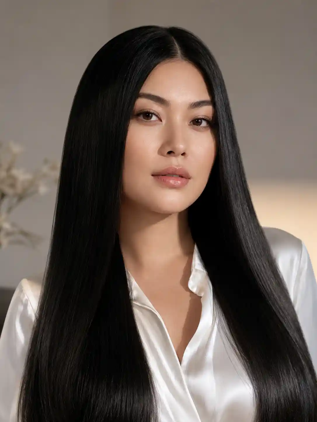 Sleek Straight Hair with a Middle Part
