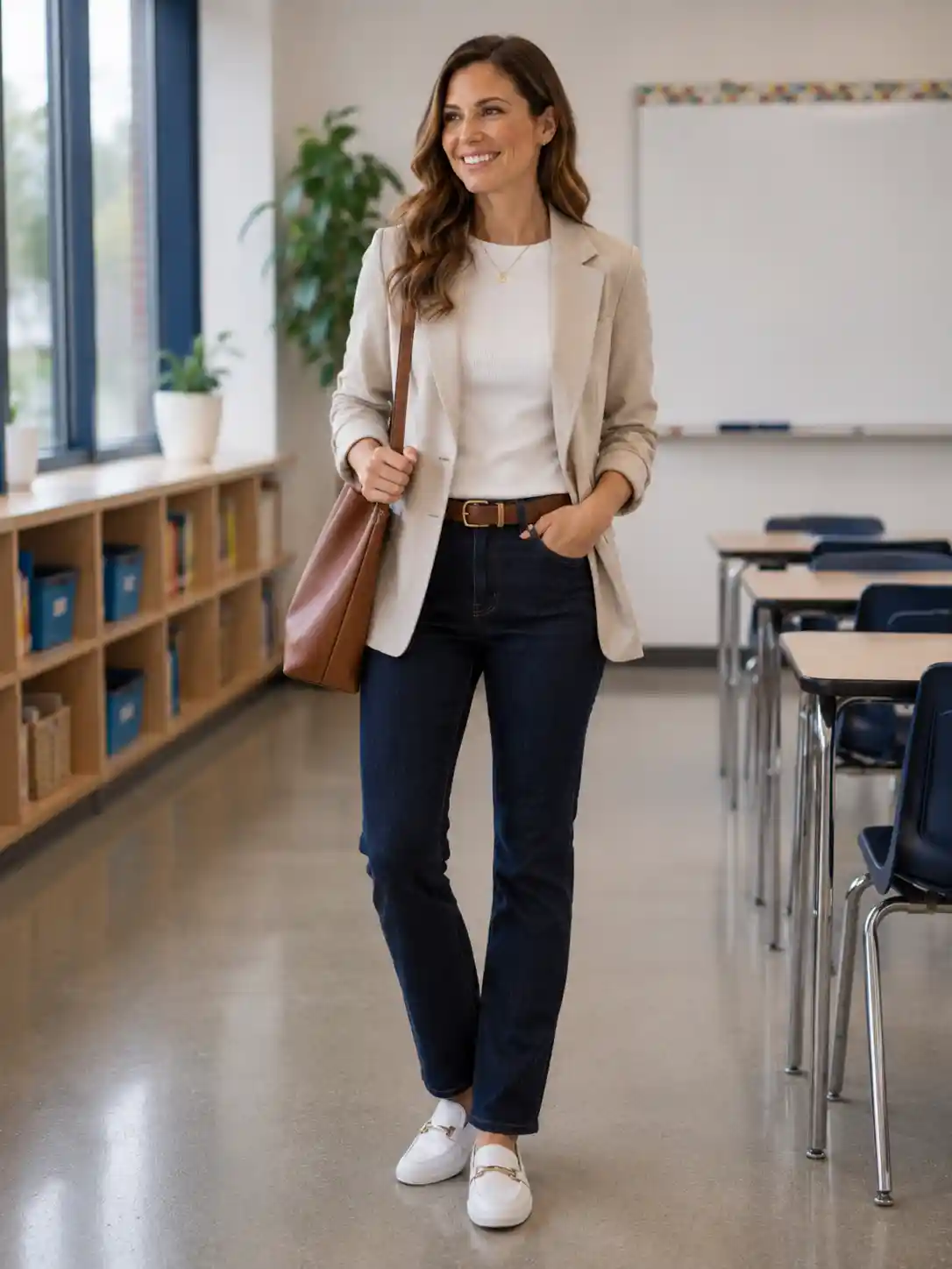 Soft Blazer with a Knit Top and Dark Jeans