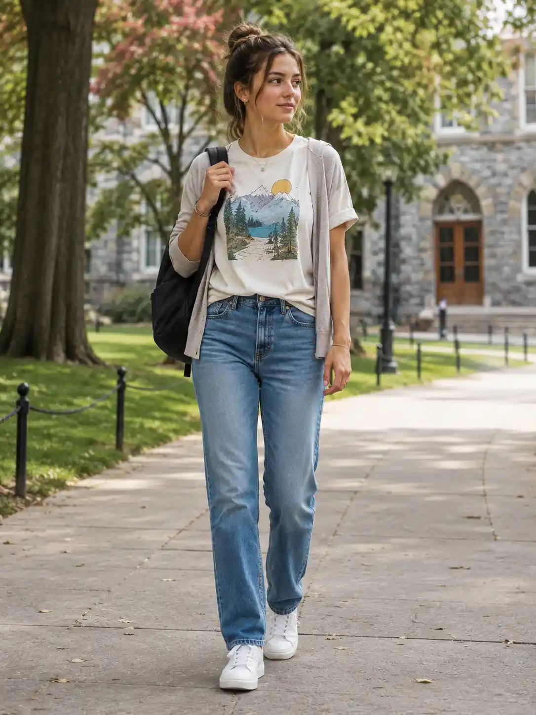 Straight-Leg Jeans with a Graphic Tee