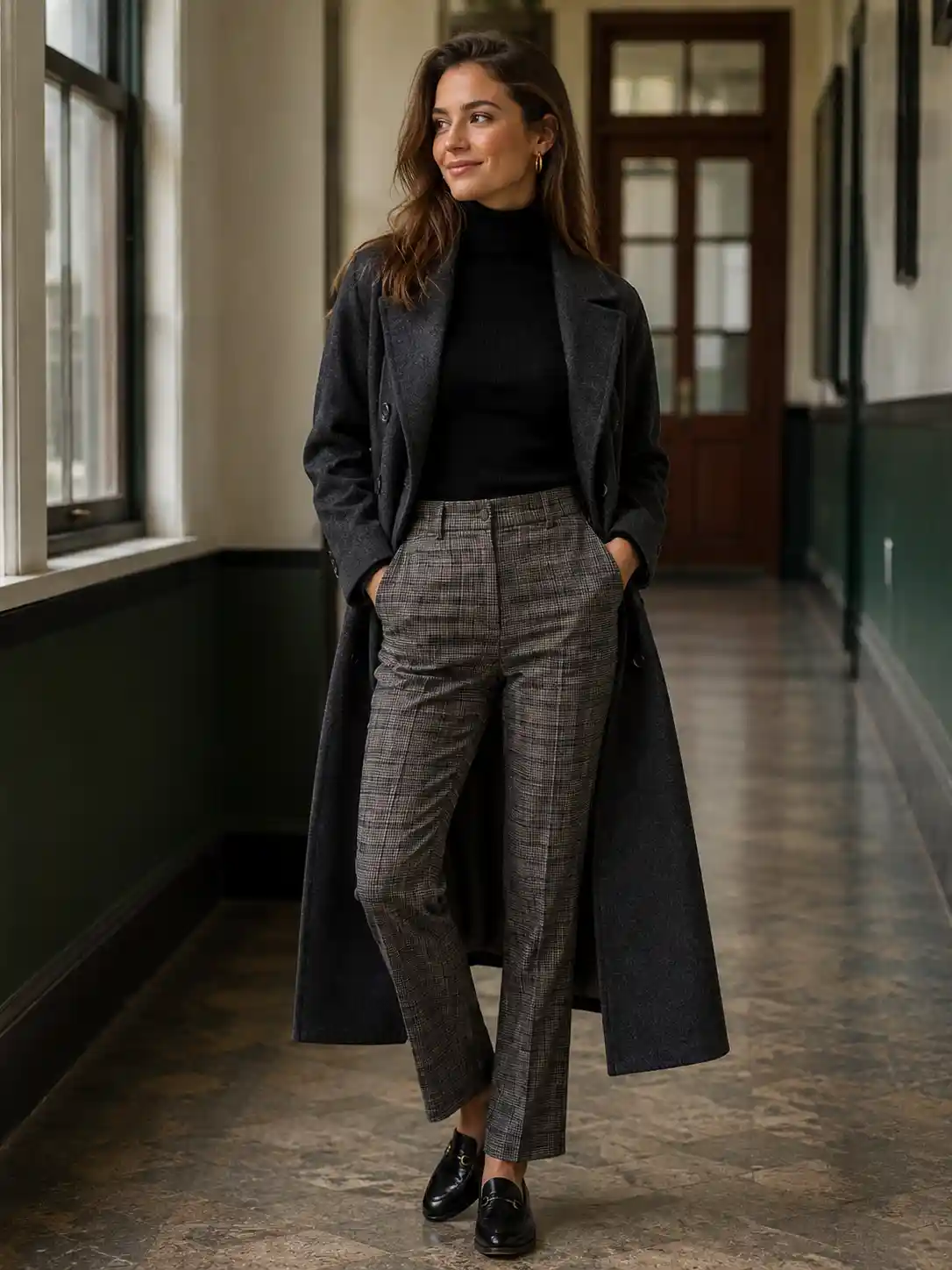 Turtleneck with Plaid Trousers