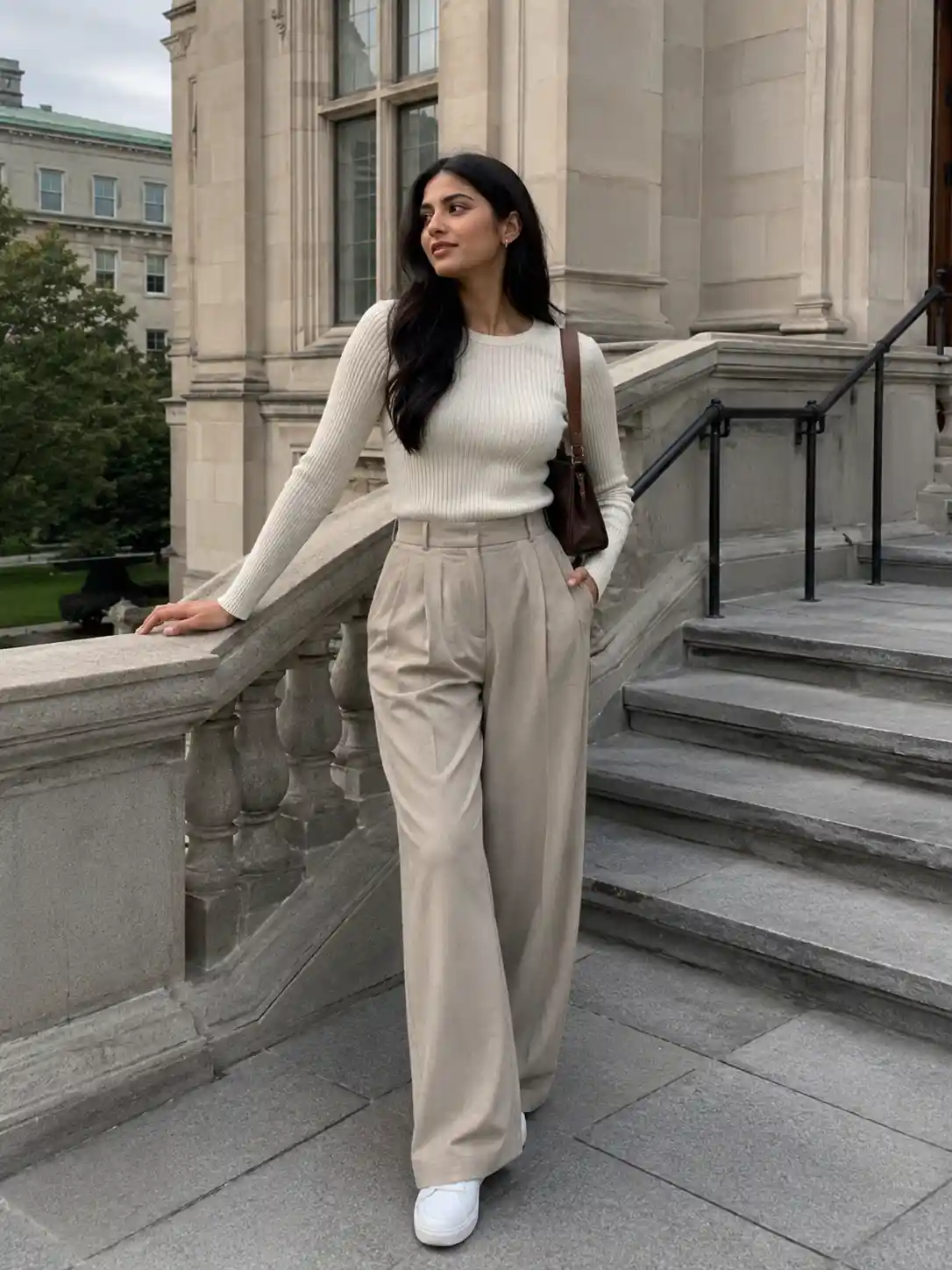 Wide-Leg Trousers with a Knit Top